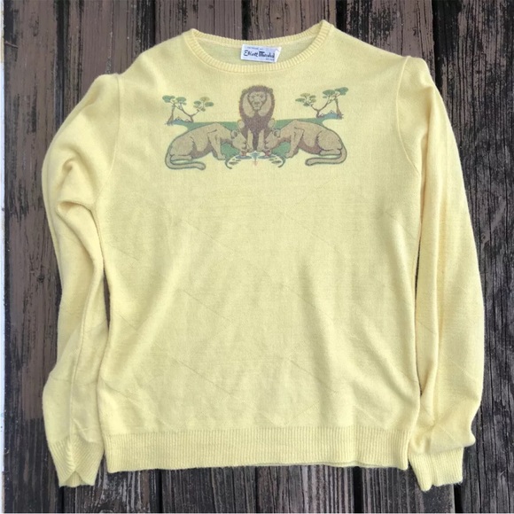 Lion Lioness Elliott Marshall Knit Sweater XL Yellow Crew Neck Vintage 50s 60s